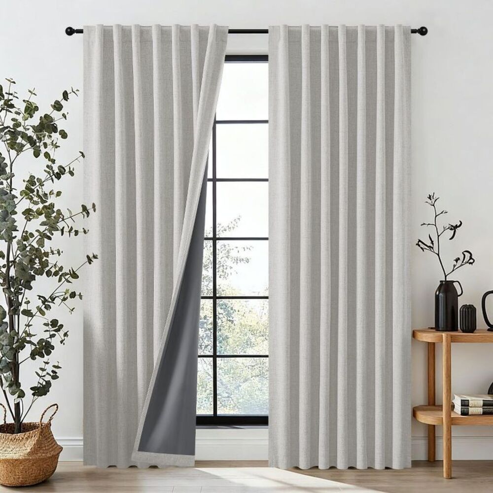 JoyDeco 52"x84" Thermal Insulated Faux Linen 100% Blackout Curtains - White